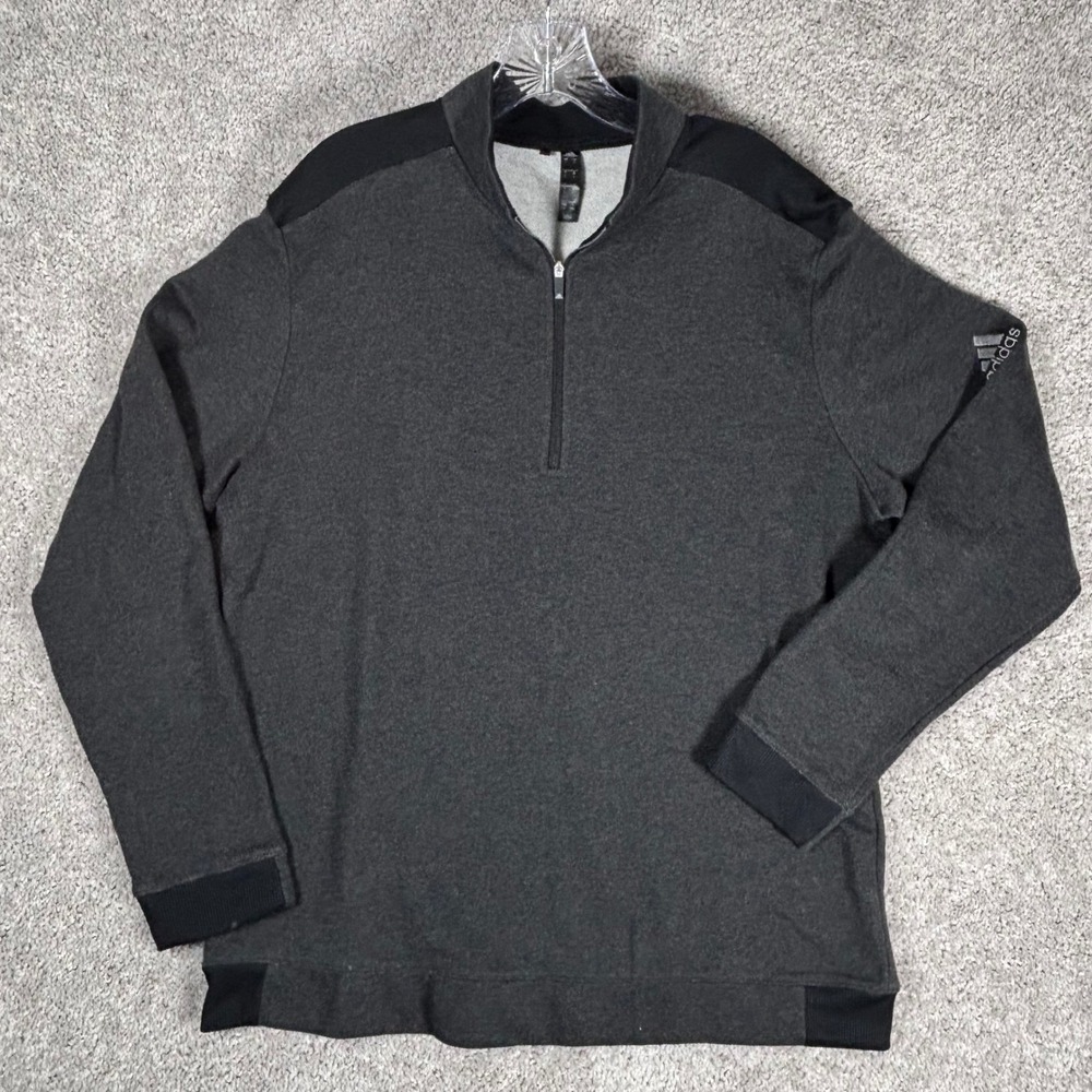 Adidas Mens Quarter Zip Pullover Sweatshirt Dark Gray Heathered Size L
